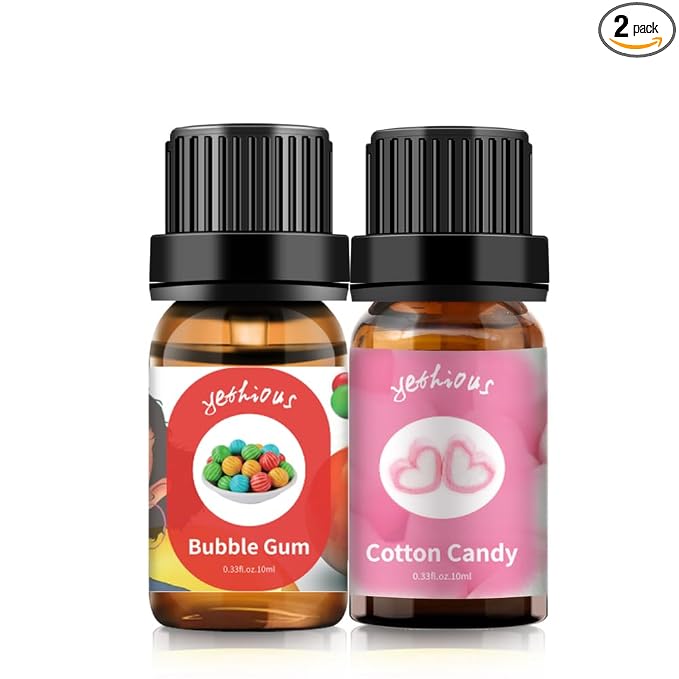 yethious Cotton Candy Bubble Gum Essential Oil Set, Cotton Candy Oil for Diffuser, Aromatherapy, Candle Soap Making - 2 Pack 0.33 Fl Oz Cotton Candy & Bubble Gum Oil