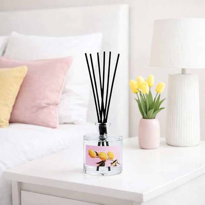 Reed Diffuser Set, Lemon& Cedarwood 3.52 oz (100ml) Scented Diffuser with Sticks Home Fragrance Reed Diffuser for Bathroom Shelf Decor, Ideal Gift for Woman