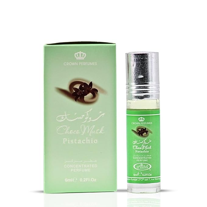 Al-Rehab Choco Musk Pistachio Perfume Oil Roll-On - 6ml (0.2 oz) | Nutty Gourmand Fragrance with Pistachio, Chocolate & Vanilla | Sweet, Creamy & Addictive | Long-Lasting Scent (Pack of 3)