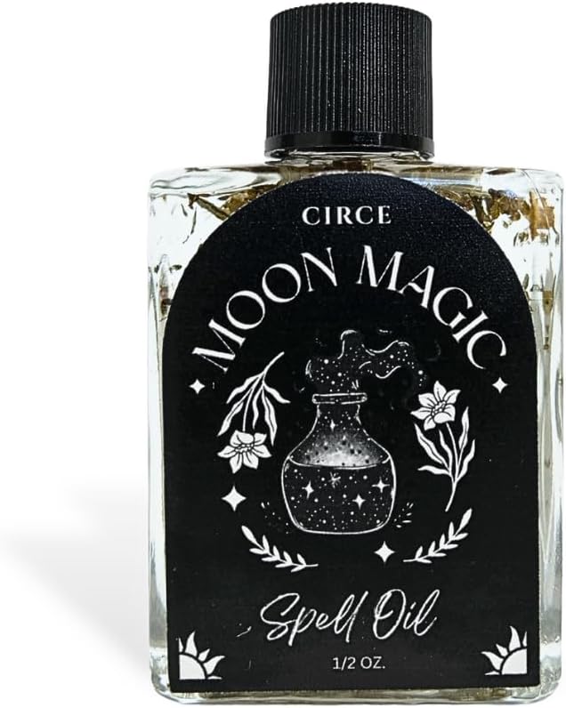 CIRCE Moon Magic Spell Oil - Invite Intuition & Reflection - Add to Bath, Use in Rituals, Wear as Fragrance to Align w/Desires - Coconut Oil, Lemon Balm & Dandelion Herbs - 1/2oz