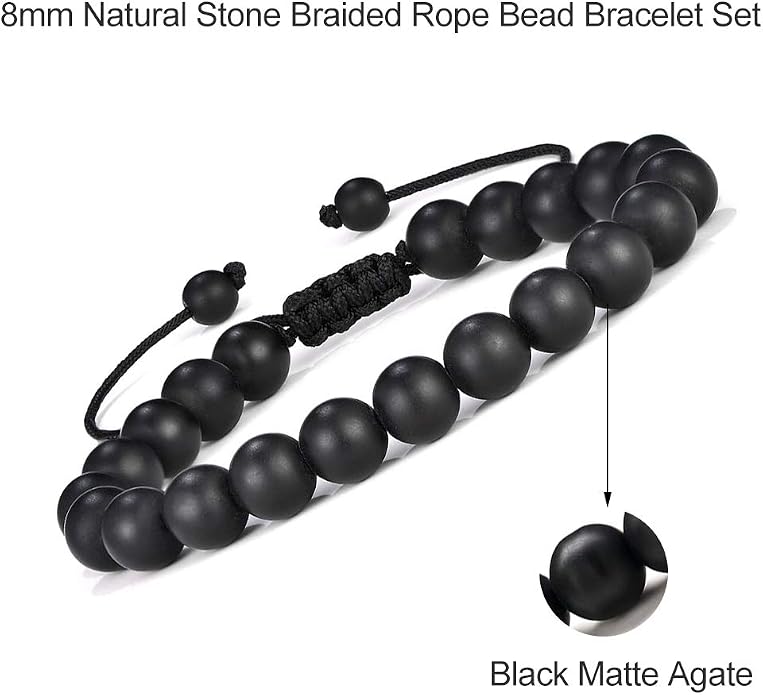 M MOOHAM Mens Bracelet - Beaded Natural Stone 8mm Tiger Eye Matte Agate Lava Rock Bracelets for Men Teen Boys Grandpa Dad Birthday Gifts Jewelry