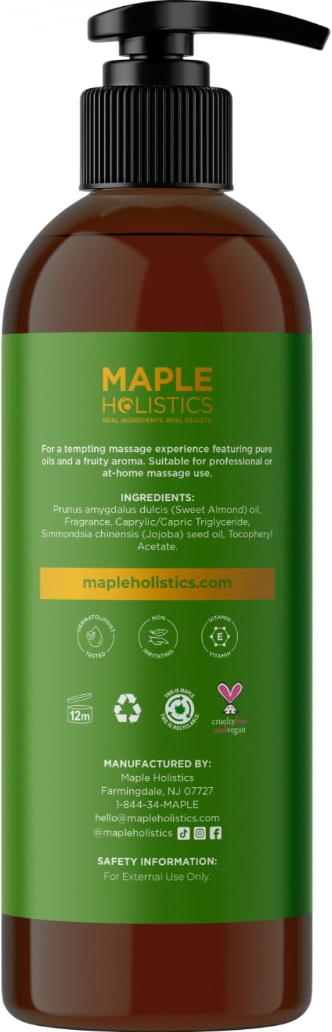 Luxurious Tropical Massage Oil for Couples - Easy Glide Non Greasy Sensual Massage Oil for Date Night with Silky Smooth Sweet Almond Oil Coconut and Jojoba - Vegan Non GMO & Gluten Free (8 Fl Oz)