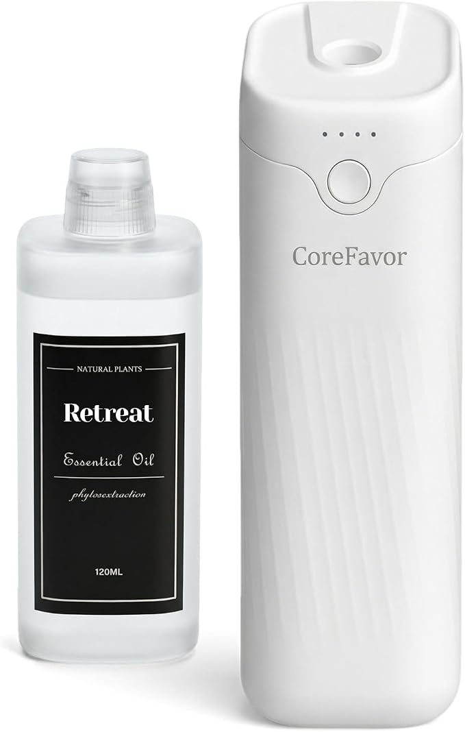 Waterless Essential Oil Diffuser, 4.06fl oz(120ml) Portable Battery Operated Cold Air Aroma Scent Machine, 4 Intensity Levels, Quiet Diffuser for Bdrm Office Bath Car (Retreat 1)