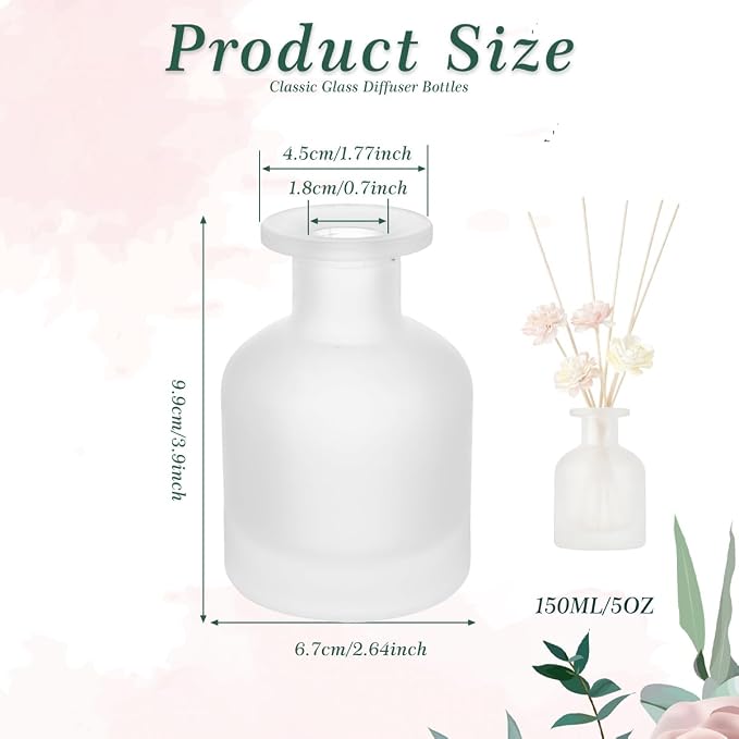 150ML/5OZ Empty White Frosted Glass Diffuser Bottles Refillable Aromatherapy Jars Essential Oil Perfume Storage Container DIY Fragrance Reed Diffuser Holders Accessories