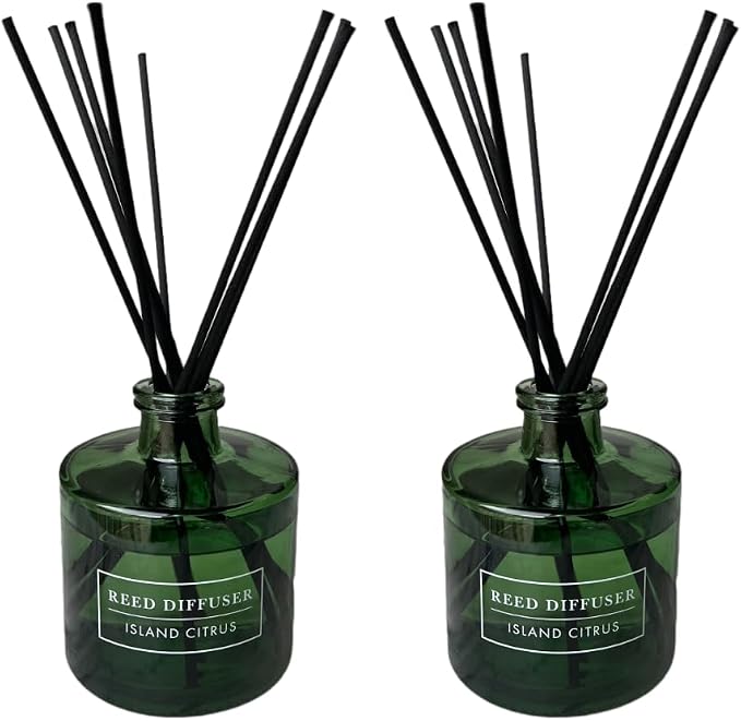 Bellevue Reed Diffuser, 6 fl oz Glass Filled Diffuser, Highly Concentrated Fragrances with Essential Oils, Home Fragrance, Scent: Island Citrus (Pack of 2)