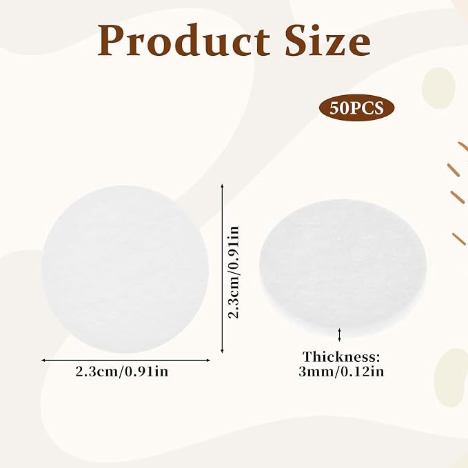 Diffuser Refill Pads, 50 Pcs 1 Inch Round Essential Oil Diffuser Pad Mini Microfibre Air Filter Scent Pads Unscented Pad for Humidifier Air Purifier Home Car Plug in Diffuser-Refill (White)