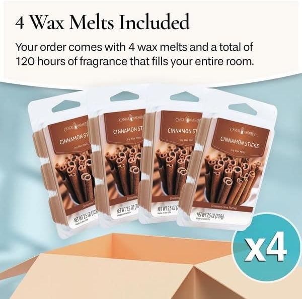 Candle Warmers Etc Classic Wax Melts 2.5oz, Cinnamon Sticks Fragrance (4-Pack) – Each Pack has x4 2.5 oz Wax Melts and 30 Hours of Fragrance – Perfect for bedrooms, Living Rooms, and bathrooms