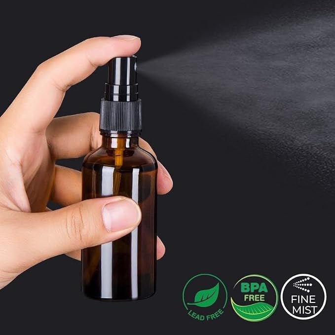 9 Pack Amber Glass Small Spray Bottles, 2oz Travel Fine Mist Empty Mini Spray Bottles for Essential Oils and Hair