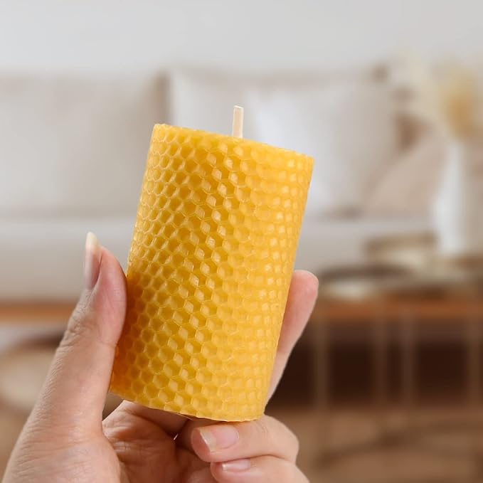 DEYBBY Beeswax Honeycomb Rolled Pillar Candles Set of 6 - Handmade Pure Organic Bees Wax Candles for Home Study Decor Housewarming Gift (2×3.3 in)