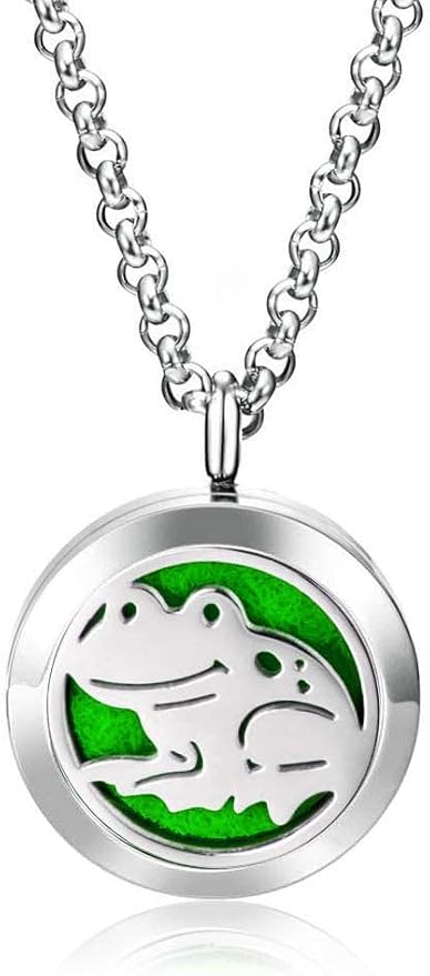 Wild Essentials Happy Frog Necklace Essential Oil Diffuser Kit with Lavender, Lemongrass, Peppermint, Orange Oils, 12 Refill Pads, Calming Aromatherapy Gift Set, Customizable Color Changing, Perfume
