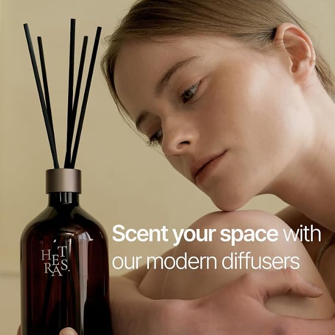 hetras Premium Reed Diffuser Set (Hotel Wood Scent)–Large Capacity Value 2-Pack | 16.9 fl.oz (500ml) x 2 Bottles with 10 Reed Sticks Total | Warm Woody & Musk Aroma | Luxury Decor & Gift