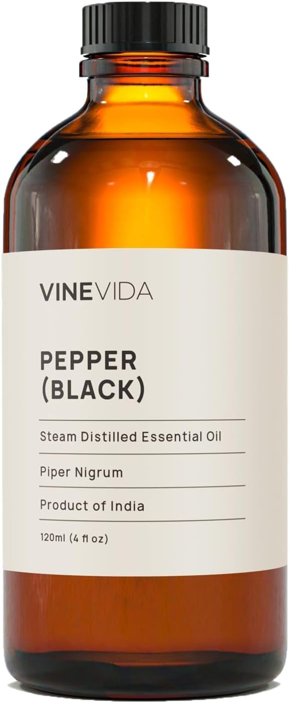 VINEVIDA Black Pepper Essential Oil 4 oz - Undiluted Candle Oil Scent for DIY Candlemaking - Bulk Oil for Soap Making Safe for Skin