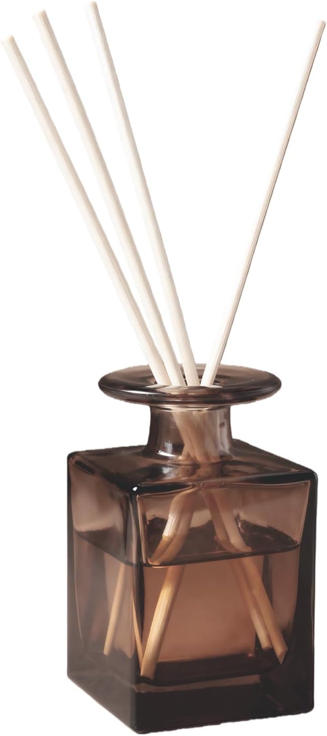 150ml/5oz Glass Square Wide Mouth Diffuser Bottle Empty Refillable Essential Oil Jar Perfume Container Home Fragrance Scented Oils Holder for Bathroom Décor (Amber)