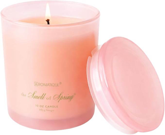 Aromatique The Smell of Spring Foundry Candle Luxury Pink Glass Floral Scented Candles Notes of Hyacinth, Jasmine, Rose, Lily of The Valley, Citrus Hand Poured Elegant Home Fragrance Decor Gifts 10oz