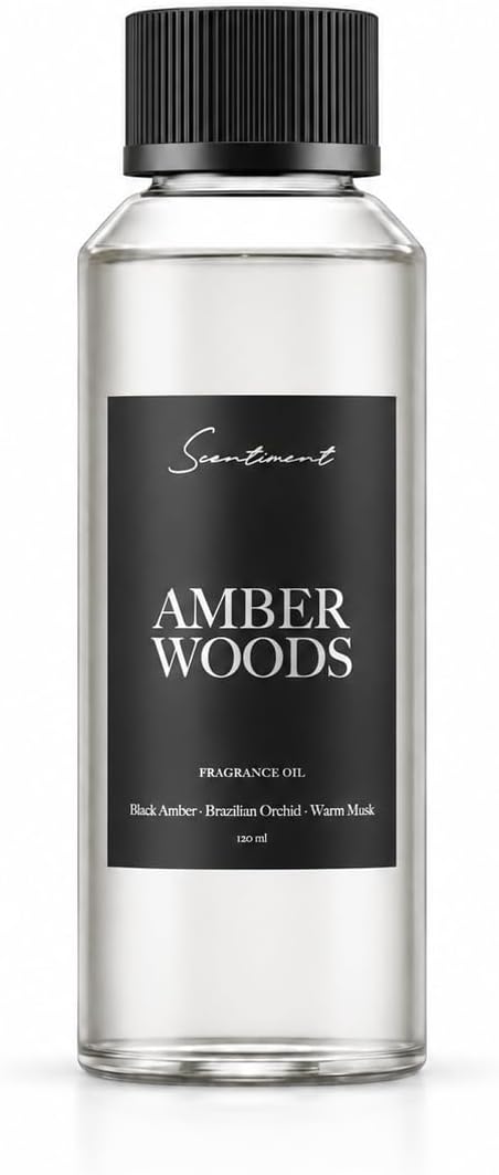 Scentiment Amber Woods Diffuser Oil - Premium Hotel Scent with Notes of Black Amber, Plum, & Crème de Cassis Home Scent, Aromatherapy Fragrance Oil Diffuser Refill - 4.06 fl oz (120 mL)
