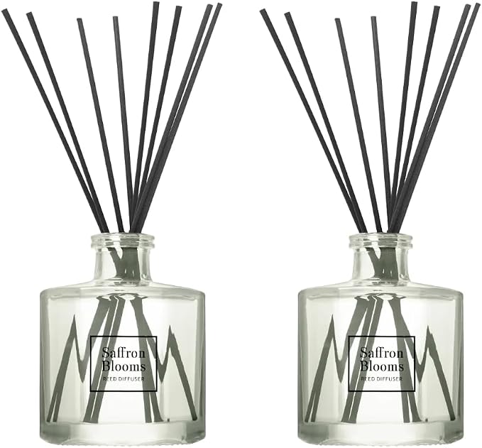 Bellevue Diffuser, 6 fl oz Glass Filled Diffuser, Highly Concentrated Fragrances with Essential Oils, Home Fragrance, Scent:Saffron Blooms (Pack of 2)
