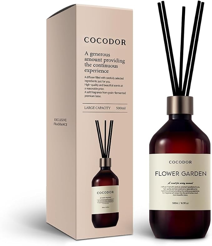 COCODOR Premium Reed Diffuser/Flower Garden /16.9oz /1 Pack/Large Capacity Fragrance Scent Oil Stick Diffuser Set for Bedroom Bathroom Home Décor
