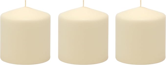 Stonebriar Unscented Pillar Candles – 18 Hour Burn Time, Long-Lasting Wax Candles for Weddings, Holidays, Home Décor & Special Events, Pack of 3, Ivory, 3" x 3"