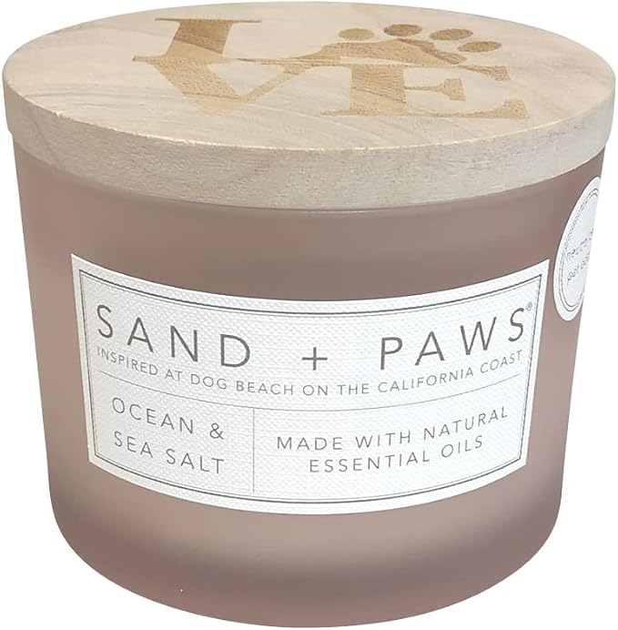 Sand + Paws Scented Candle - Ocean & Sea Salt –Luxurious Air Freshening Jar Candles Neutralize pet Odors and Enhance Home décor – 100% Cotton Lead-Free Wicks - 12 oz