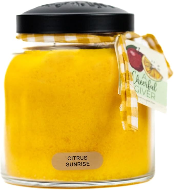 A Cheerful Giver — Citrus Sunrise - 34oz Papa Scented Candle Jar with Lid - Keepers of the Light - 155 Hours of Burn Time, Gift for Women, Yellow