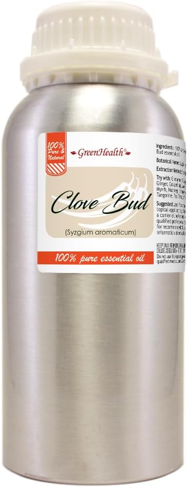 Clove Bud Essential Oil – 16 fl oz (473 ml) Aluminum Bottle w/Plug Cap – 100% Pure Essential Oil – GreenHealth