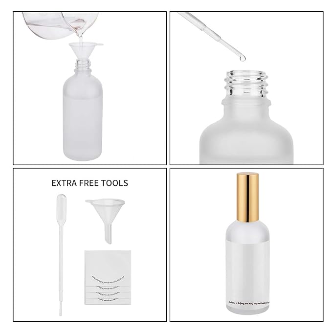Glass Spray Bottle 3.4oz, Empty Frosted Perfume Atomizer, Fine Mist Spray,Gold Sprayer (2 PACK)