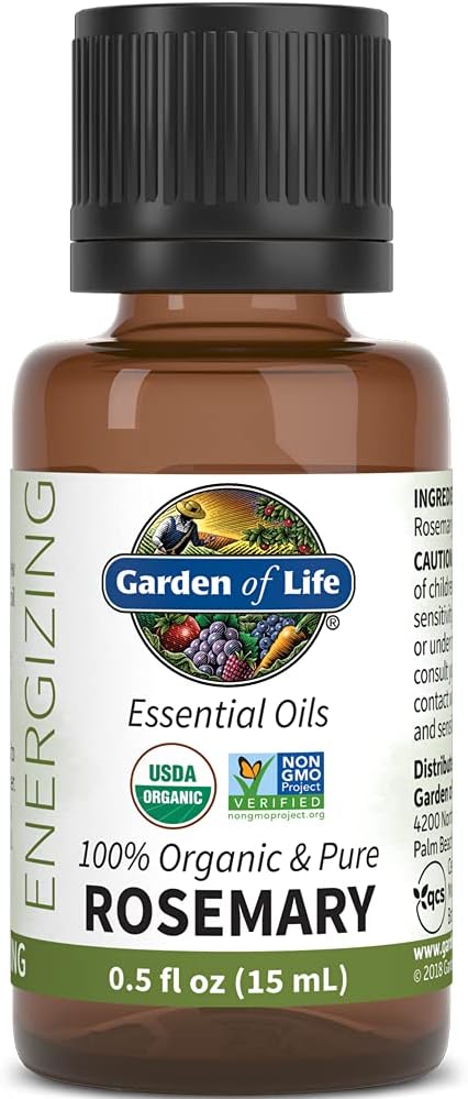 Garden of Life Rosemary Essential Oil – 100% Pure Essential Oil for Diffuser, Aromatherapy, Meditation, Stimulating and Refreshing, USDA Organic, Non-GMO, 0.5 fl oz