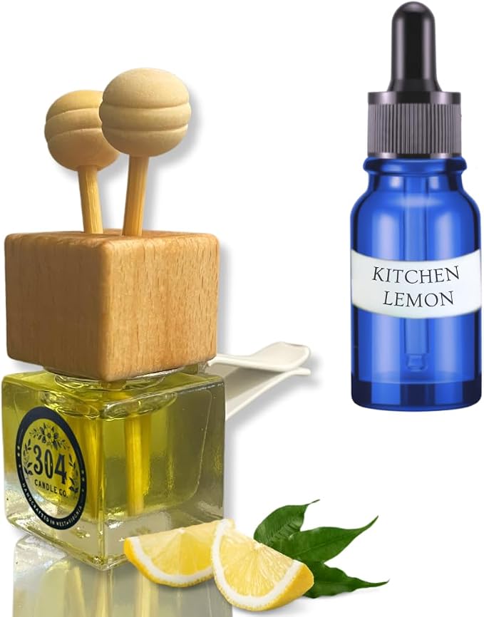 Cute Refillable Car Air Freshener Vent Clip 8mL – Kitchen Lemon – 15mL Refill Included – Long Lasting Fragrance Oil Diffuser – 100% American Handmade Odor Eliminator
