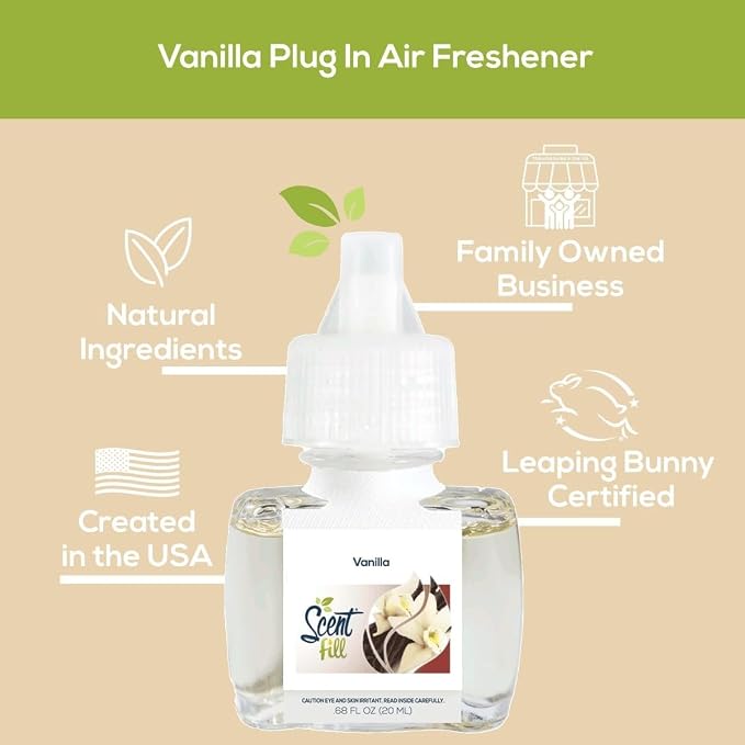 Scent Fill Vanilla Plug in Air Freshener, Scented Oil Refills, 2 Refills + Diffuser