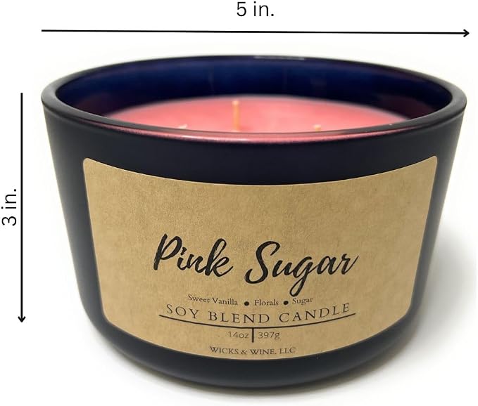 Wicks & Wine Soy Blend 3-Wick Cotton CORE Candle 14oz (Pink Sugar)