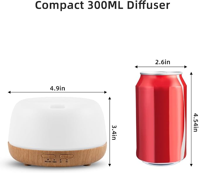 300ML Essential Oil Aromatherapy Diffuser with Remote Control - Quiet Ultrasonic Cool Mist, 7 Color LED Light, 4 Timer Modes, Auto Shut-Off for Bedroom, Office, Yoga & Spa