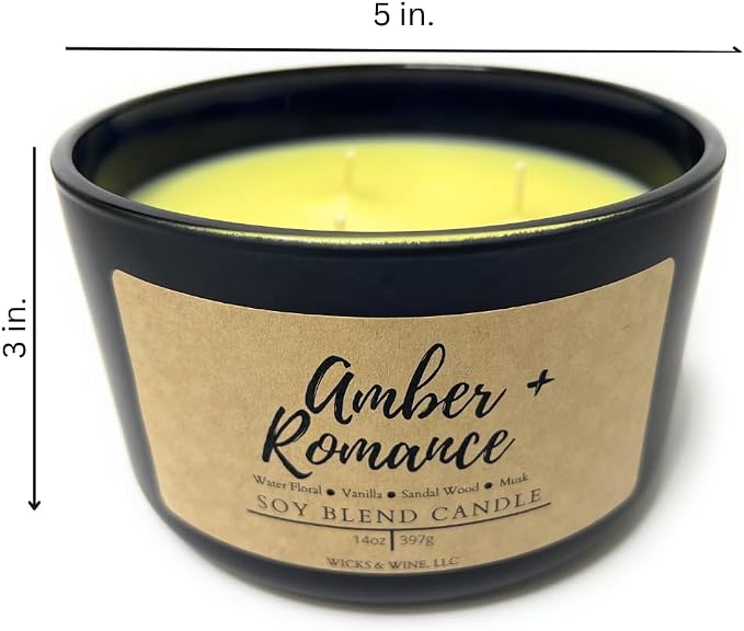 Wicks & Wine Soy Blend 3-Wick Cotton CORE Candle 14oz (Amber Romance)