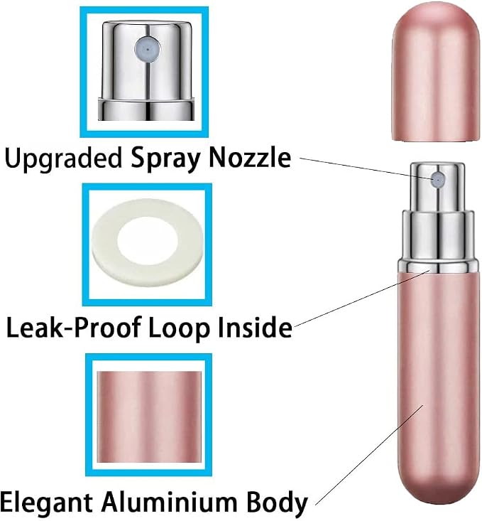 5ml Perfume Bottle Set, Portable Travel Refillable Perfume Atomiser, Mini Spray Bottles (3+1 Pcs) - Pink, Red, Silver with Separated Tool