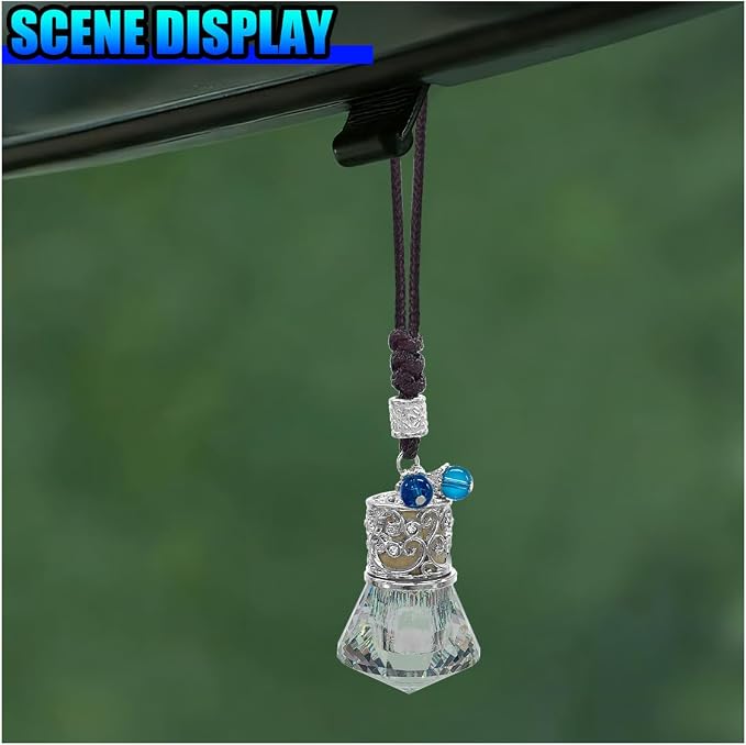 Hanging Car Essential Oil Diffuser Bottle, Crystal Diamond Car Rear View Mirror Charm, 8 ml Empty Glass Bottle Pendant, Elegant Auto Interior Decoration Accessories (Diamand)