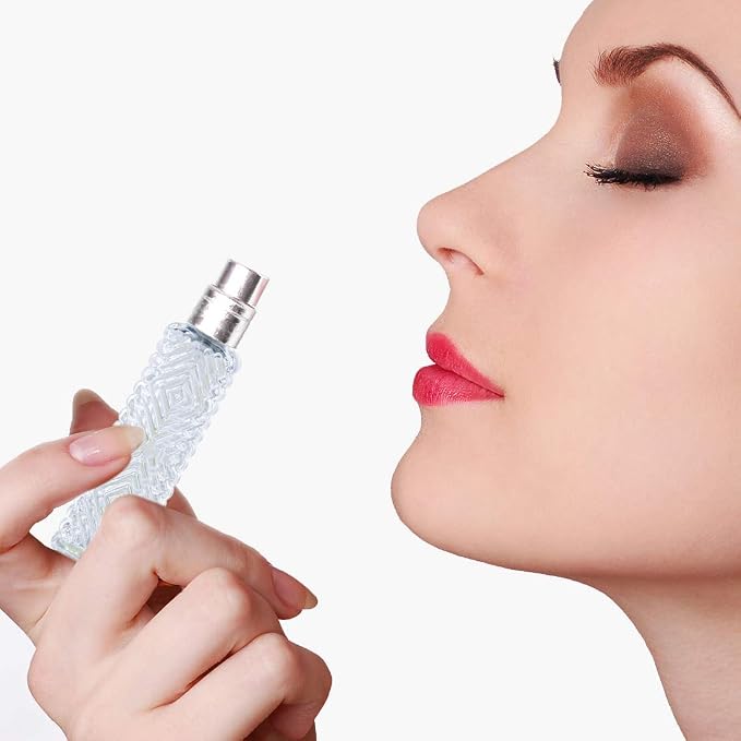 YU FENG 12pcs Perfume Bottles Empty Clear Glass Atomizer Spray Bottles Empty Refillable for Perfume Essential Oil,Packed with Funnels Pipettes Dispensers Engraved Taj Mahal Style（13ml）