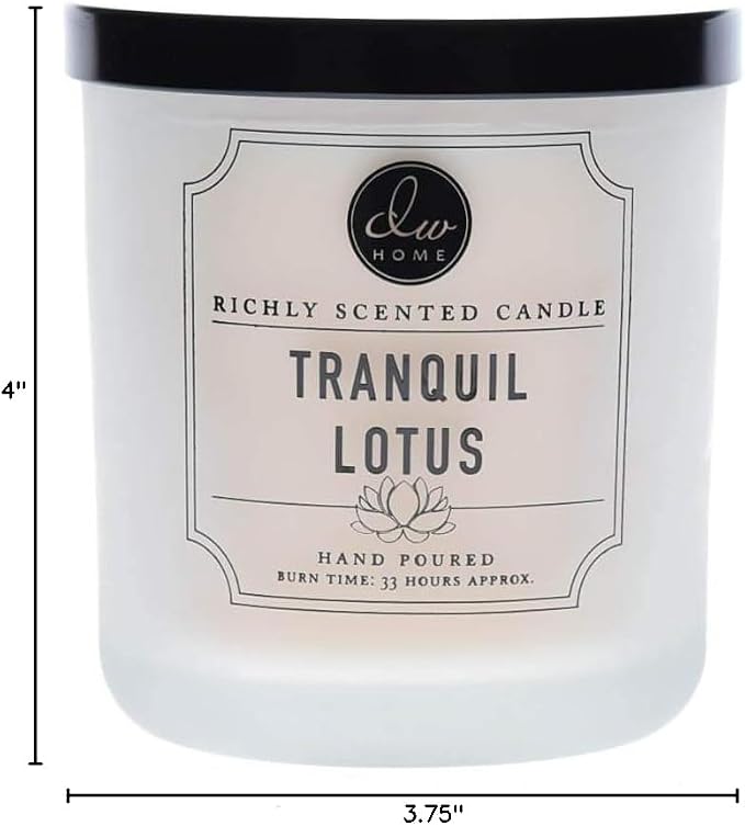 DW Home Tranquil Lotus Candle for Home, 9 oz, Medium Single Wick Candle Jar, Up to 33H Burn Time, Luxury Scented Candle for Relaxation, Gifting, Home Decor