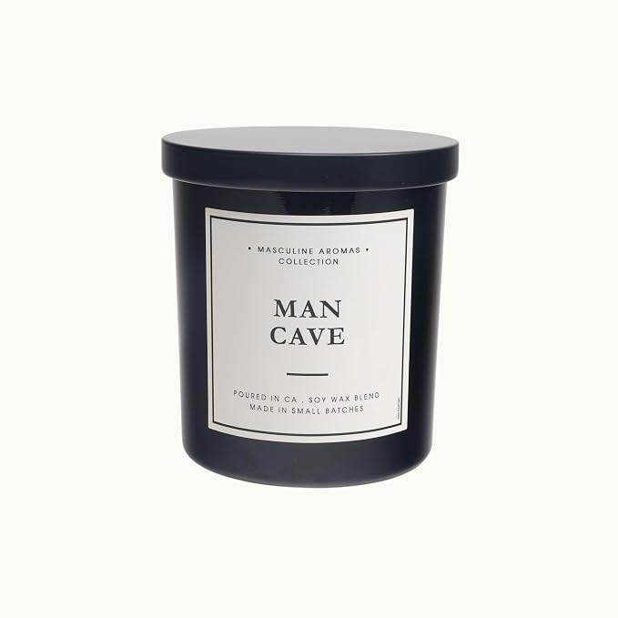 LEOBEN CO – Man Cave Scented Mens Candle – 9oz, Masculine Collection Design – 50 hr Burn Time – Poured in California Using Vegan Soy Wax and Essential Oils – Made in Small Batches