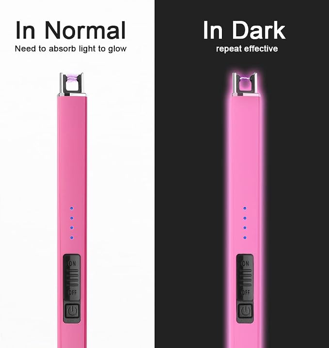 SUPRUS Fluorescent Glows in The Dark Electric Candle Lighter Rechargeable USB Arc lighters with Safety Lock Windproof Flameless Plasma for Candle BBQ Camping (Pink, 3)