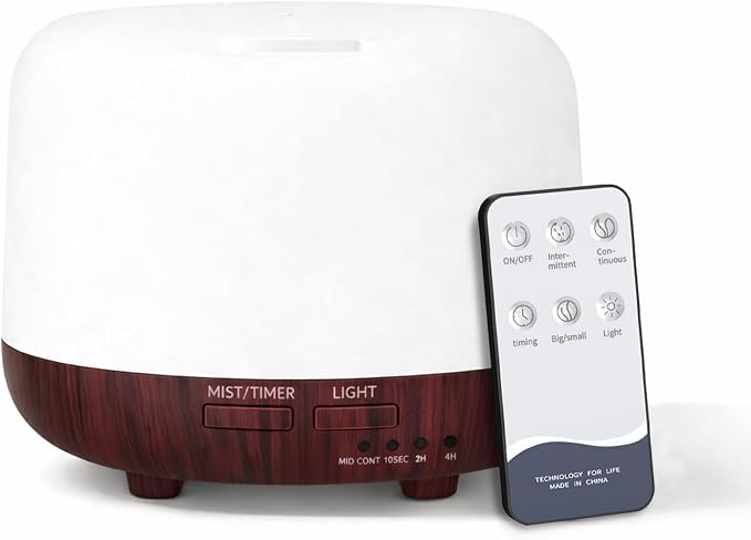 SPLITSKY Essential Oil Diffuser, 300ML Small Room Aromatherapy Diffuser with Remote Control, Quiet Operation, 7-Color LED Light, 4 Timer, Auto-Off, Easy to Clean for Bedroom, Living Room, Office