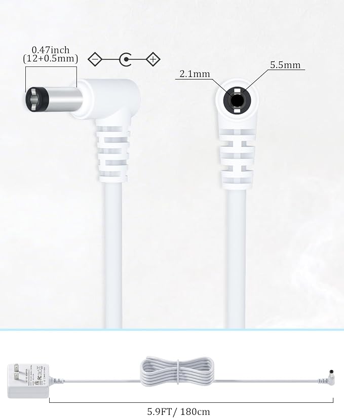 SoulBay [ETL Listed] 24V Diffuser Power Cord for Essential Oil Diffusers Humidifiers 120ml 150ml 200ml 300ml 400ml 500ml Replacement Adaptor, Input 100V-240V Output 24Volt 500mA, White, 5.6 FT