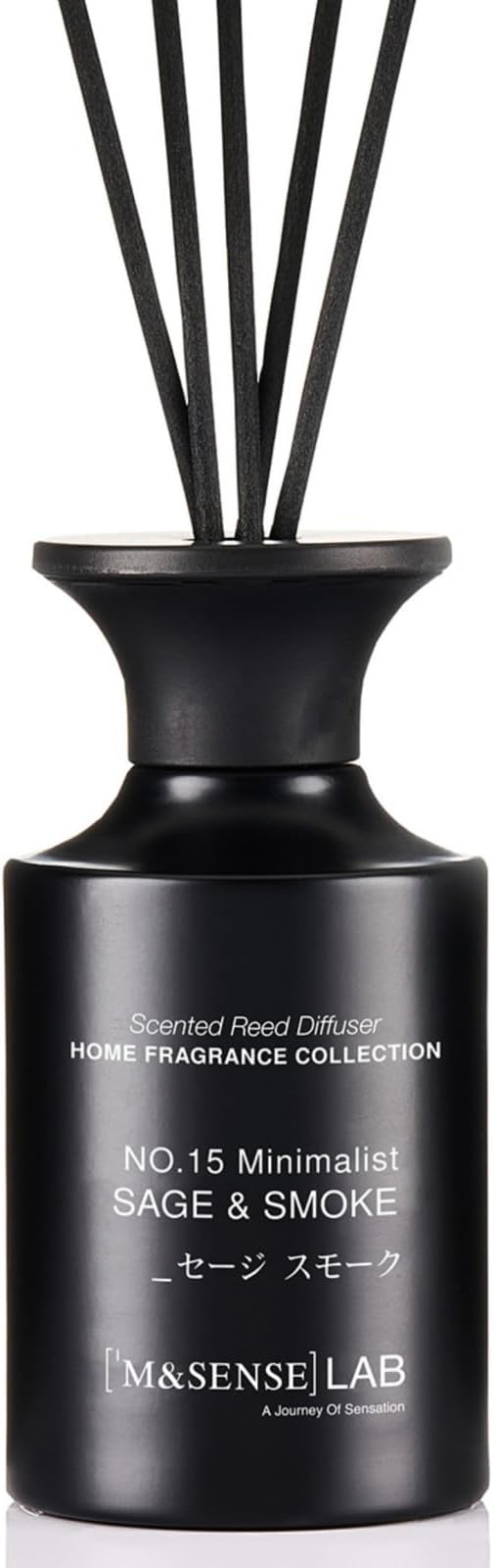 M&SENSE Minimalist Large Reed Diffuser 300ml, Sage & Smoke Scented with Natural Essential Oils, Long Lasting with 7 Sticks, Non-Toxic Home Fragrance for Bedroom, Bathroom Decor