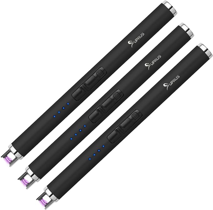 SUPRUS Candle Electric USB Lighter Safety Switch Rechargeable Flameless Plasma Windproof Pocket Size (Black&Black&Black)