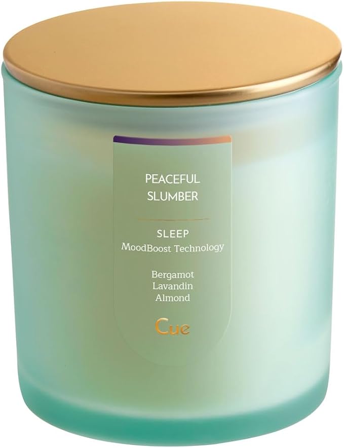 CUE Scented Candle |MoodBoost Essential Oils |OpenWick Clean Burning Candle | Soy Coconut Wax Blend | Candle for Home | Gift |Extended Burn Time (8.5oz, Peaceful Slumber)