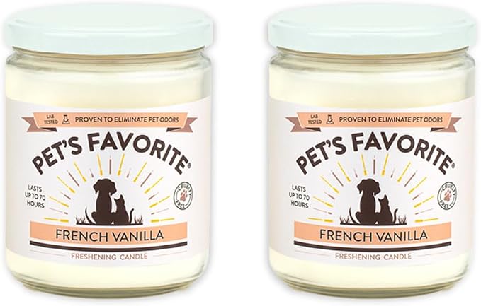 Pet's Favorite French Vanilla Candles for Home, Clean Burning, Long Lasting Pet Friendly Candles with a Natural Fiber Wick and 70 Hour Burn TIme, Pack of 2