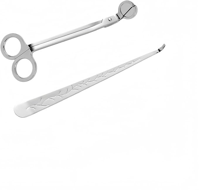 Silver Candle Care Set, Professional 2-in-1 Wick Trimmer and Snuffer, 7.09-Inch Copper-Nickel Plated Tool with Anti-Slip Handle, Extended Safety Grip Design