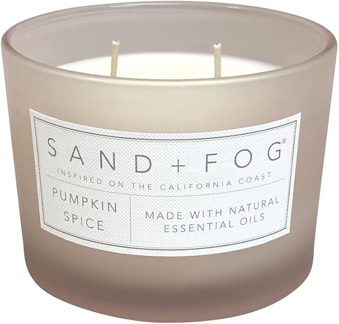 Sand + Fog Scented Candle - Pumpkin Spice – Additional Scents and Sizes – 100% Cotton Lead-Free Wick - Luxury Air Freshening Jar Candles - Perfect Home Decor – 12oz