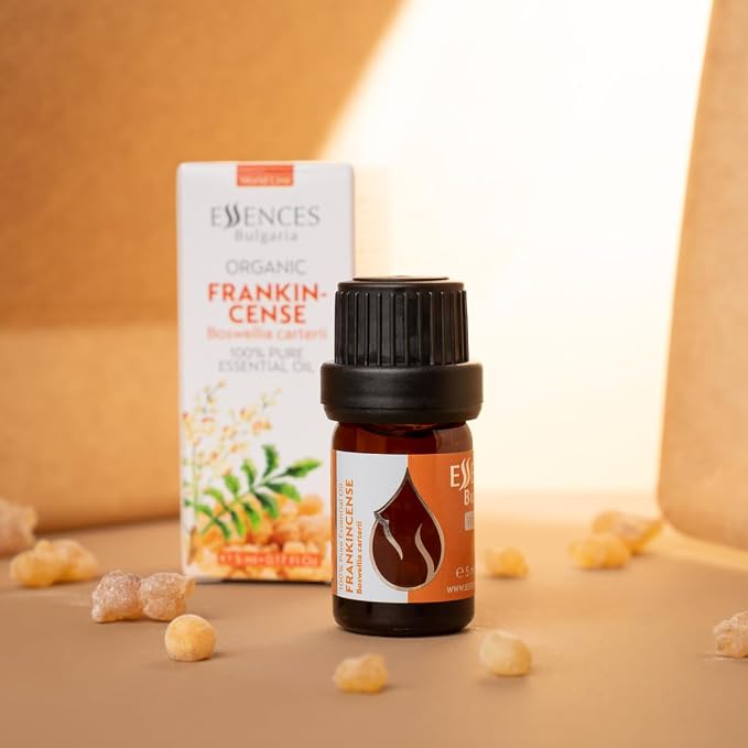 Essences Bulgaria Organic Frankincense Essential Oil 0.17 Fl Oz 5ml Boswellia Carterii - 100% Pure and Natural Undiluted Therapeutic Grade for Aromatherapy with Diffuser or Air Purifier Body Massage