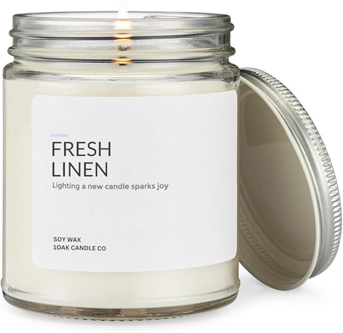 1OAK Fresh Linen Candle Soy Wax - Linen & Clean Cotton Candle Scented - Long Burning Candles Premium - Hand-Poured (7oz.)