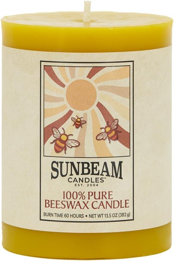 Sunbeam Candles 100% Pure Beeswax Pillar Candles | Long Burning All Natural Non-Toxic Beeswax Candles | Made in USA (Smooth, Natural Gold, 3"x4")