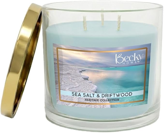 14.5oz Sea Salt Scented Candles for Home, Salt and Sea Scented Beach, 60 Hrs Soy Wax Candle for Stress Relief, House Aromatherapy Candle Gifts for Men and Women